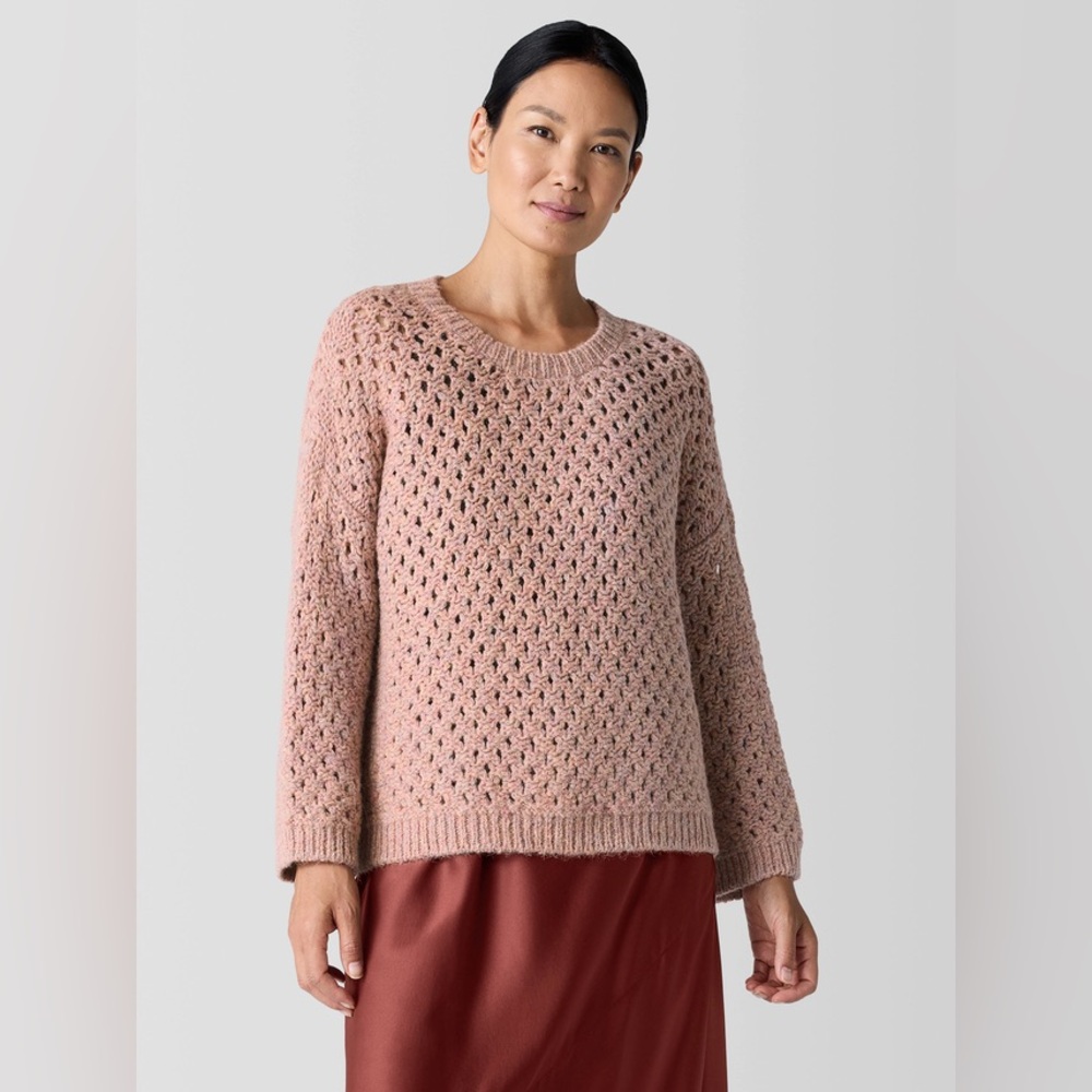 NWT Eileen Fisher Peruvian Alpaca Crew Neck Sweater Open Knit Top